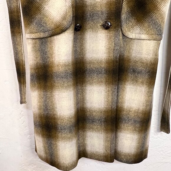 Vintage EATON Rontex International  Plaid Wool Blend Wrap Coat Hood  Belt  Size - Picture 5 of 16